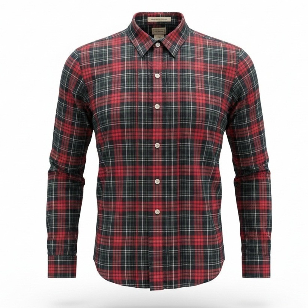 LLBean Mens Plaid Button‎ Down Shirt Wrinkle Resistant Long Sleeve Red Green Med